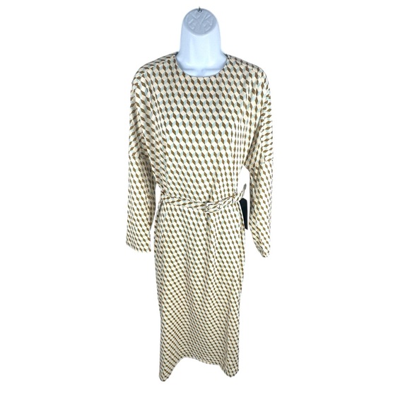 Tuckernuck NEW Tan Ocean Spray Geo Bex Long Sleeve Belted Midi Dress Size XXL - Picture 3 of 10